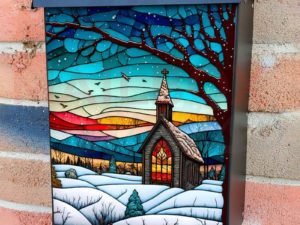 Christmas Stained Glass Pattern Colonial Mailbox Cover