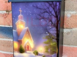 Old Church on Christmas Night Colonial Mailbox Cover