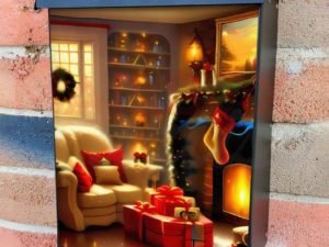 Cozy Christmas Room Colonial Mailbox Cover