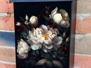 Delicate White Peonies Colonial Mailbox Cover