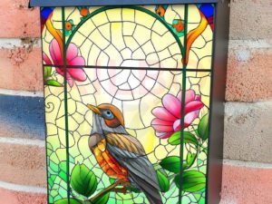 Stained Glass Bird Pattern Colonial Mailbox Cover