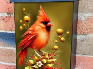 Beautiful Cardinal on a Bush Colonial Mailbox Cover