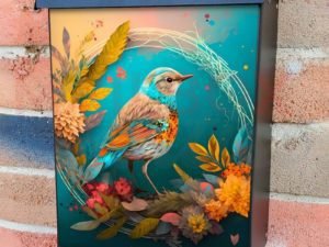 Fantasy Bird on a Wreath Colonial Mailbox Cover