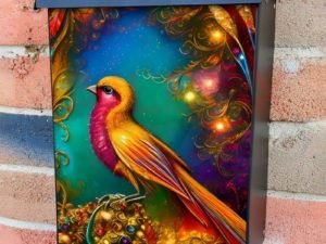 Fantasy Golden Bird Colonial Mailbox Cover
