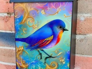 Pretty Blue Bird Colonial Mailbox Cover
