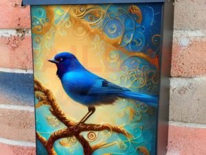 Pretty Blue Bird #2 Colonial Mailbox Cover