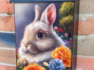 Bunny in the Flowerbed Colonial Mailbox Cover