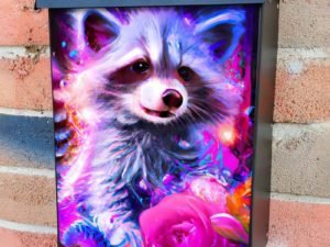 Raccoon with Flowers #1 Colonial Mailbox Cover