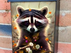Raccoon with Flowers #3 Colonial Mailbox Cover