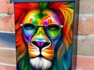 Rainbow Lion with Eyeglasses  Colonial Mailbox Cover