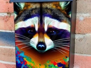 Pretty Rainbow Raccoon Colonial Mailbox Cover
