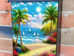 Sea, Palm Trees ans Sailboats Colonial Mailbox Cover