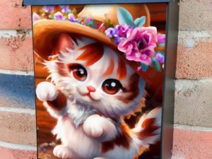 Little Kitten in Hat Colonial Mailbox Cover