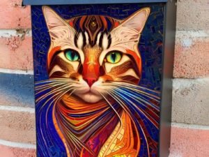 Colorful Mosaic Cat #1 Colonial Mailbox Cover