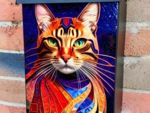 Colorful Mosaic Cat #2 Colonial Mailbox Cover
