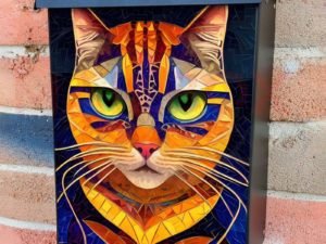 Colorful Mosaic Cat #3 Colonial Mailbox Cover