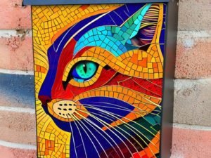 Colorful Mosaic Cat #5 Colonial Mailbox Cover