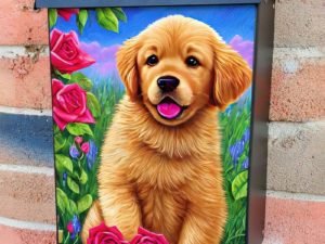 Goldie Puppy in the Garden Colonial Mailbox Cover