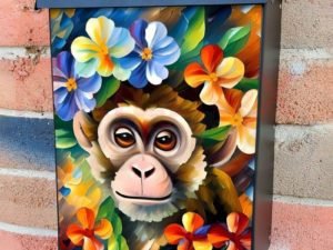 Cute Monkey with Flowers  Colonial Mailbox Cover