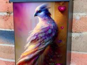 Fantasy Bird with Hearts Colonial Mailbox Cover