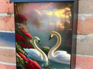 Summer Swan Couple Colonial Mailbox Cover