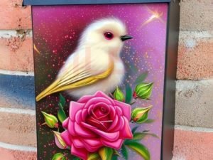 Fluffy White Bird and Roses #2 Colonial Mailbox Cover