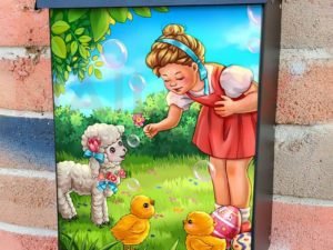 Easter Girl With Lamb and Chicks Colonial Mailbox Cover
