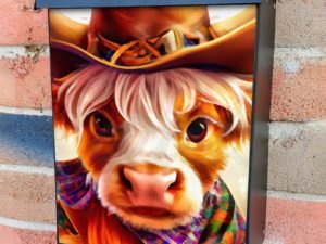 Cute Baby Cow in Cowboy Hat Colonial Mailbox Cover