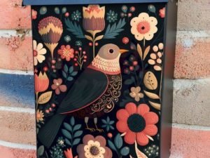 Vintage Folk Bird and Flowers #2 Colonial Mailbox Cover