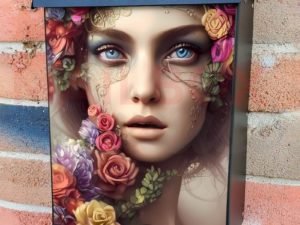 Blue Eyed Fairy with Flowers Colonial Mailbox Cover