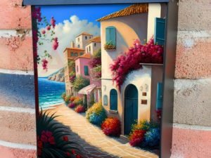 Colorful Spanish Village Colonial Mailbox Cover