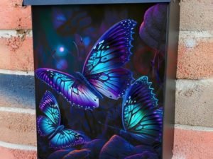 Glowing Blue Butterflies Colonial Mailbox Cover