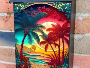 Beautiful Tropical Beach Sunset #3 Colonial Mailbox Cover