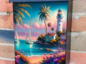 Summer Lighthouse at the Beach Colonial Mailbox Cover