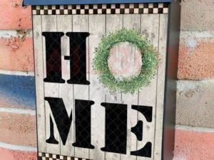 HOME Sign on Wood Pattern Colonial Mailbox Cover