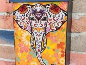 Sugar Skull Elephant and Flowers Colonial Mailbox Cover