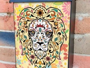 Sugar Skull Lion and Flowers Colonial Mailbox Cover