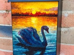Beautiful Sunset Swan Colonial Mailbox Cover