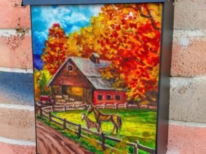Farmhouse Barn and Horses Colonial Mailbox Cover
