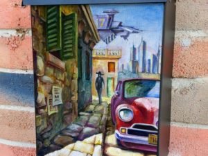 Old Red Car on the Street Colonial Mailbox Cover