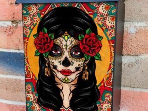Sugar Skull Girl with Flowers #4 Colonial Mailbox Cover