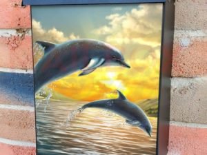 Jumping Dolphin Couple Colonial Mailbox Cover