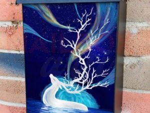 Midnight White Deer Colonial Mailbox Cover