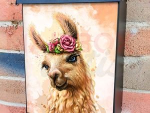 Cute Smiling Alpaca with Flowers Colonial Mailbox Cover
