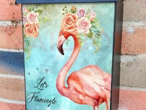 Pretty Flamingo with Flowers Colonial Mailbox Cover