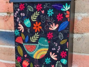 Cute Folklore Bird and Flowers Colonial Mailbox Cover