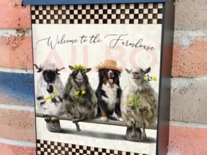 Shepherd Dog and Three Sheep Colonial Mailbox Cover