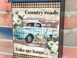 Blue Farmhouse Flower Truck Colonial Mailbox Cover