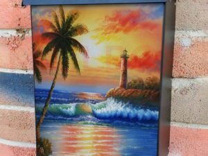 Tropical Sunset with a Lighthouse Colonial Mailbox Cover