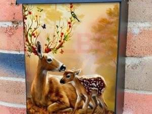 Springtime Mom Deer and Fawn Colonial Mailbox Cover